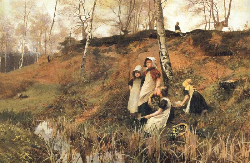 Hector Caffieri The Primrose Gatherers Norge oil painting art